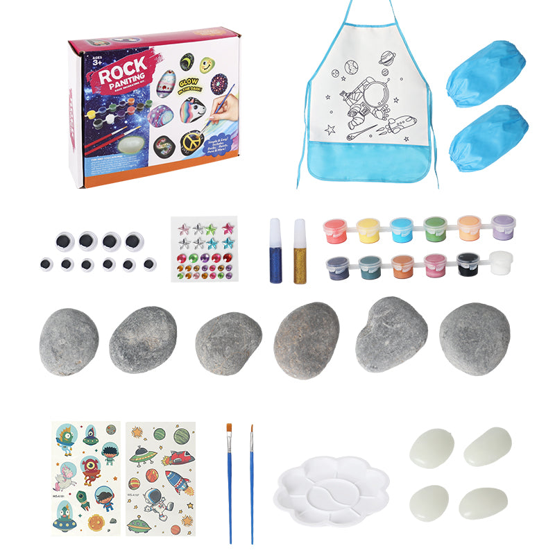 Kakubi Glow in The Dark Rock Painting Kit for Kids – DIY Painted Pebble Art Craft Set with Paints & Brushes – Creative Night Light Stones for Boys & Girls – Parent-Child STEM Toy Gift