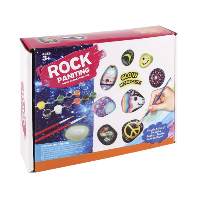 Kakubi Glow in The Dark Rock Painting Kit for Kids – DIY Painted Pebble Art Craft Set with Paints & Brushes – Creative Night Light Stones for Boys & Girls – Parent-Child STEM Toy Gift