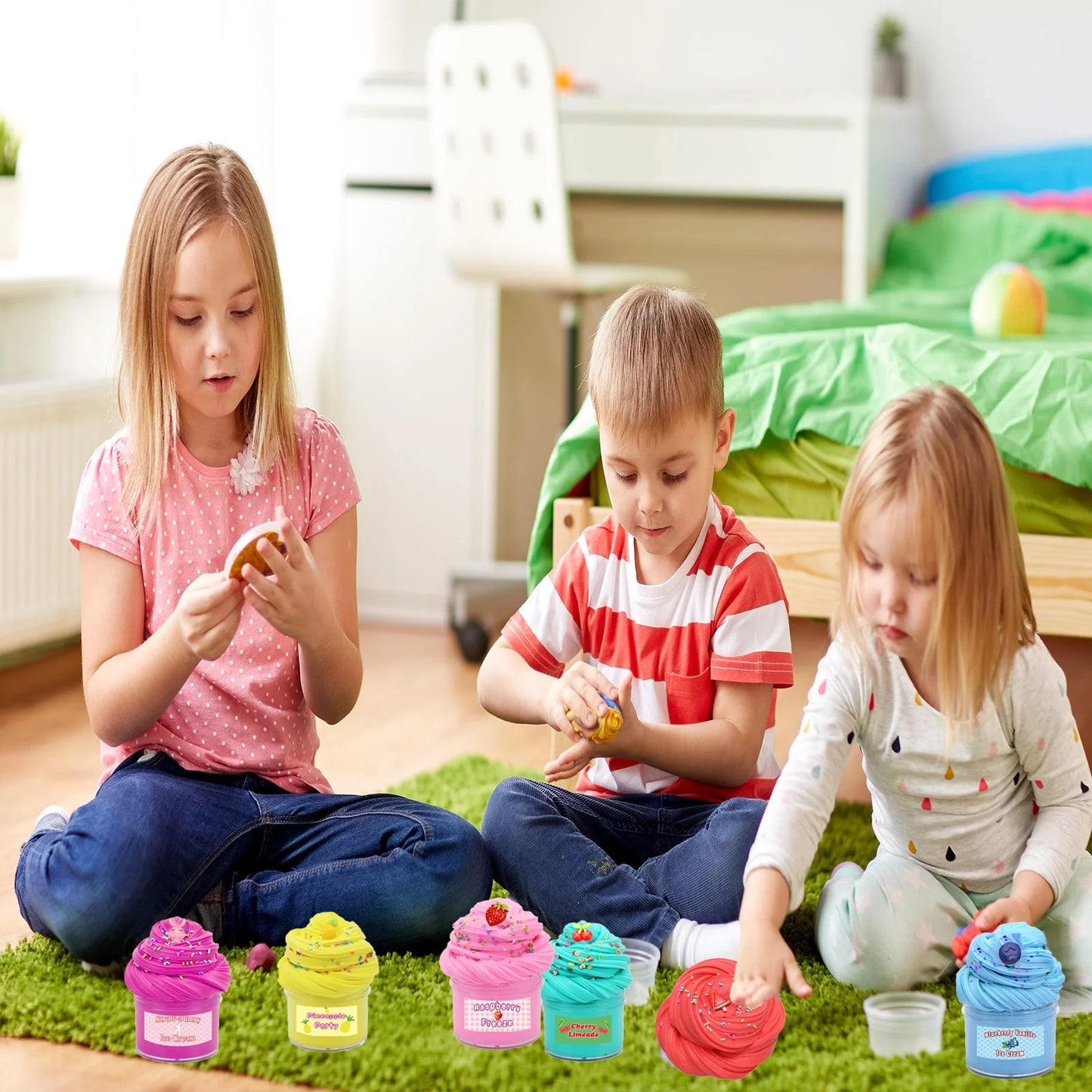 Slime Kit Butter Slime Cloud Cream Slime with Fruit Accessories Fluffy Glitter Colorful Super Soft and Non-Sticky, Stress Relief Toy Birthday Gifts for Girl Boys(10 Pack)