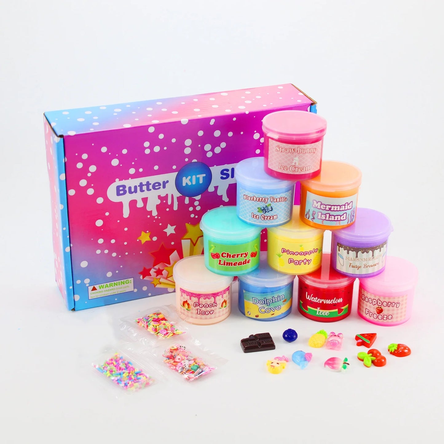 Slime Kit Butter Slime Cloud Cream Slime with Fruit Accessories Fluffy Glitter Colorful Super Soft and Non-Sticky, Stress Relief Toy Birthday Gifts for Girl Boys(10 Pack)