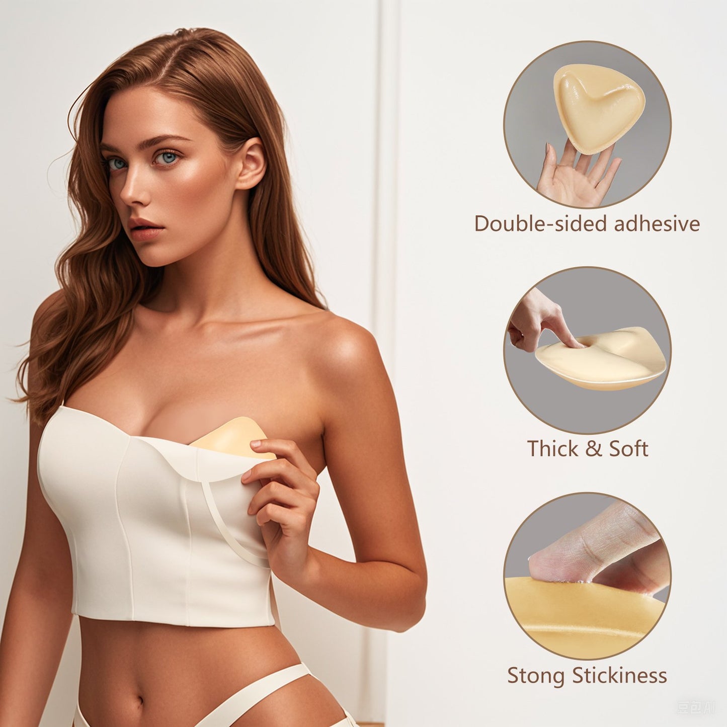 Sticky Bra Pads Inserts with Nipple Covers, Double Sided Sticky Bra Pads Inserts, Ultra Instant Lift Sticky Bra Push Up Bra Pads Inserts, Breast Enhancers Inserts