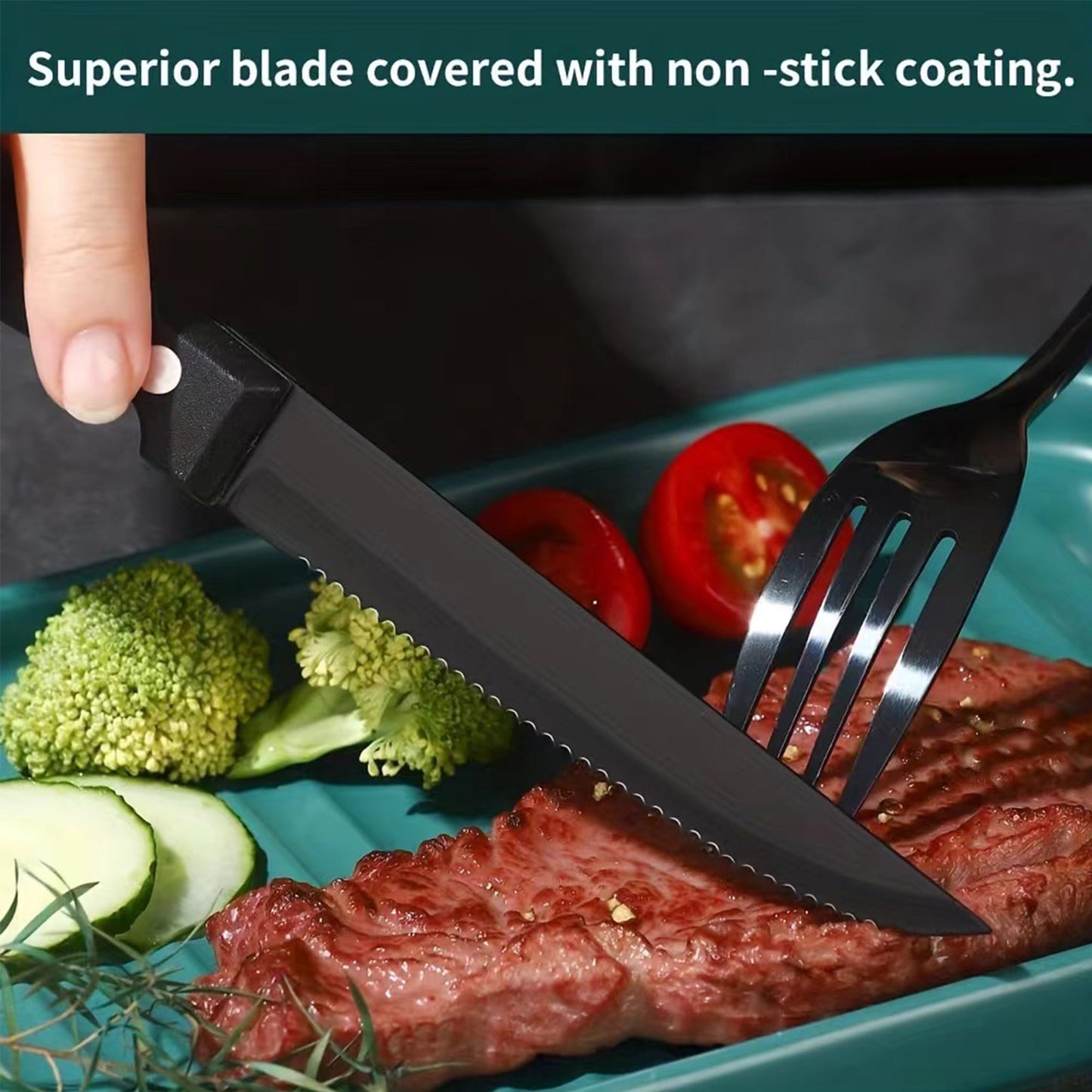 Steak Knives Serrated Set of 6, Stainless Steel Steak Knife Set, Restaurant Quality, Stainless Steel, 4.25-Inch, Sharp Tip(Black)