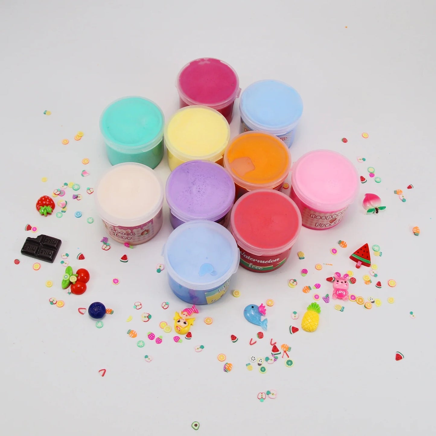 Slime Kit Butter Slime Cloud Cream Slime with Fruit Accessories Fluffy Glitter Colorful Super Soft and Non-Sticky, Stress Relief Toy Birthday Gifts for Girl Boys(10 Pack)