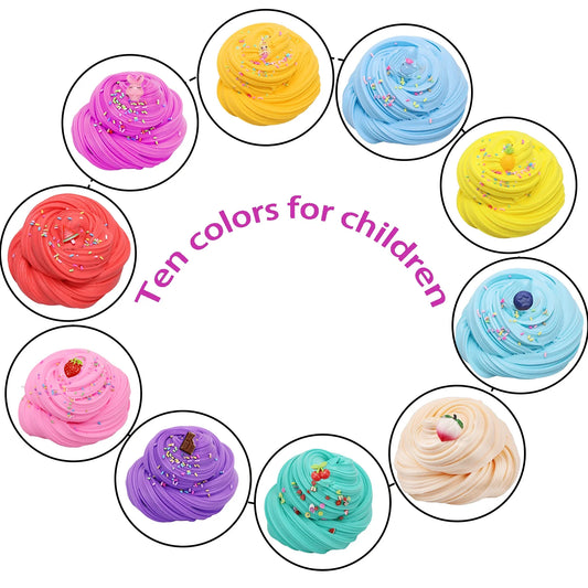 Slime Kit Butter Slime Cloud Cream Slime with Fruit Accessories Fluffy Glitter Colorful Super Soft and Non-Sticky, Stress Relief Toy Birthday Gifts for Girl Boys(10 Pack)