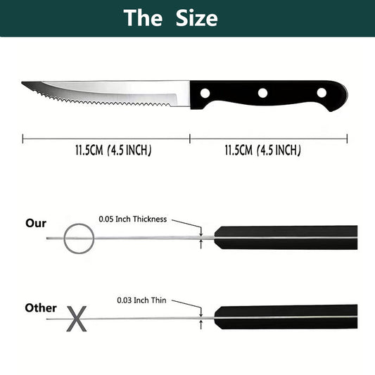 Steak Knives Serrated Set of 6, Stainless Steel Steak Knife Set, Restaurant Quality, Stainless Steel, 4.25-Inch, Sharp Tip(Black)