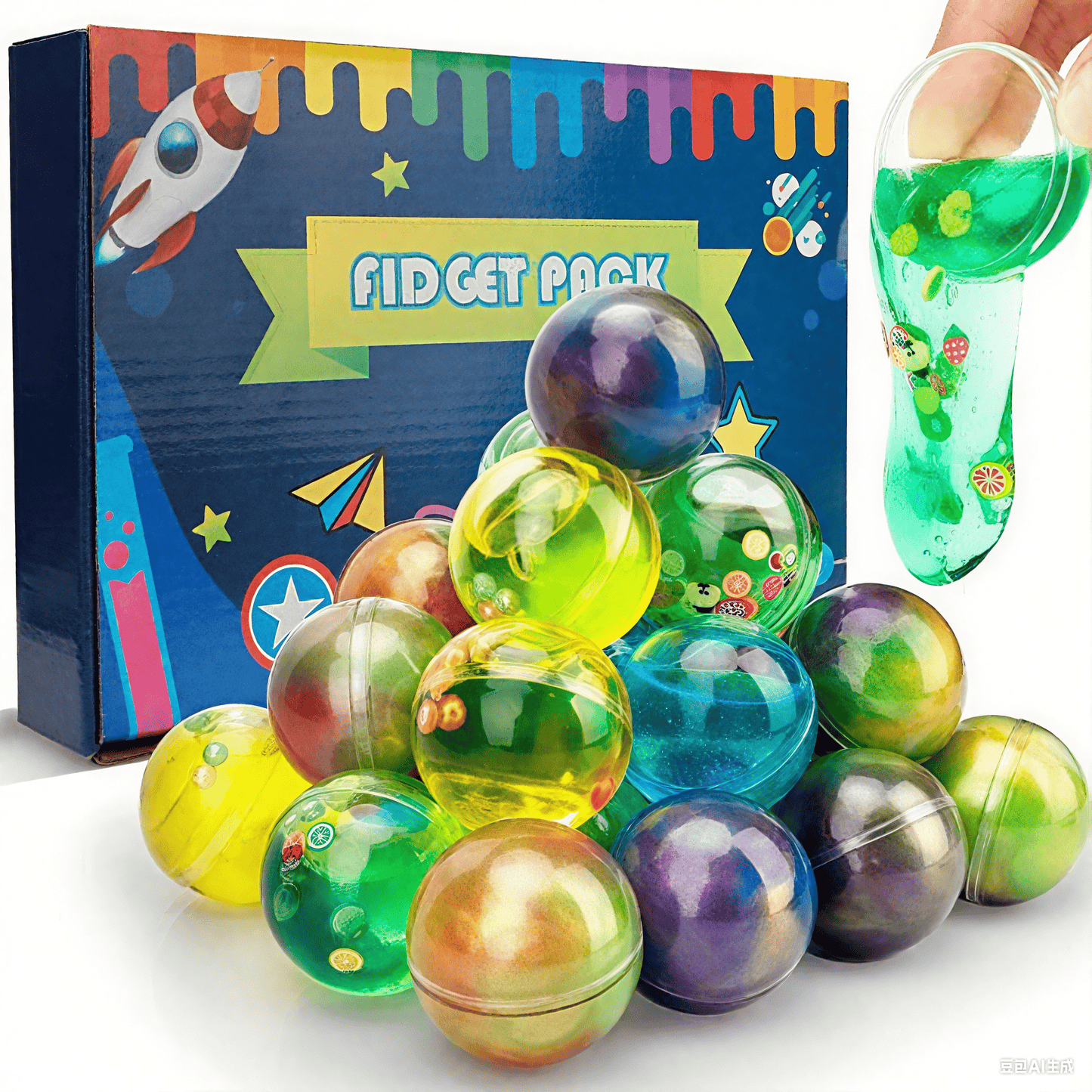 CENLYIN Slime Party Favors, 24 Pack Galaxy Slime Balls – Stretchy, Mess-Free, Non-Sticky, Sensory Stress Relief Toys for Kids – Great for Birthday, Classroom, Party Supplies