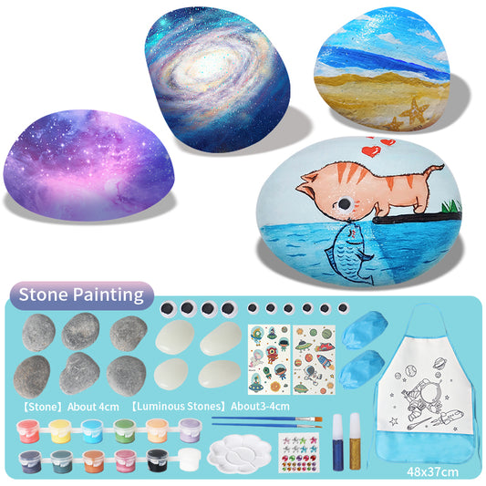 Kakubi Glow in The Dark Rock Painting Kit for Kids – DIY Painted Pebble Art Craft Set with Paints & Brushes – Creative Night Light Stones for Boys & Girls – Parent-Child STEM Toy Gift