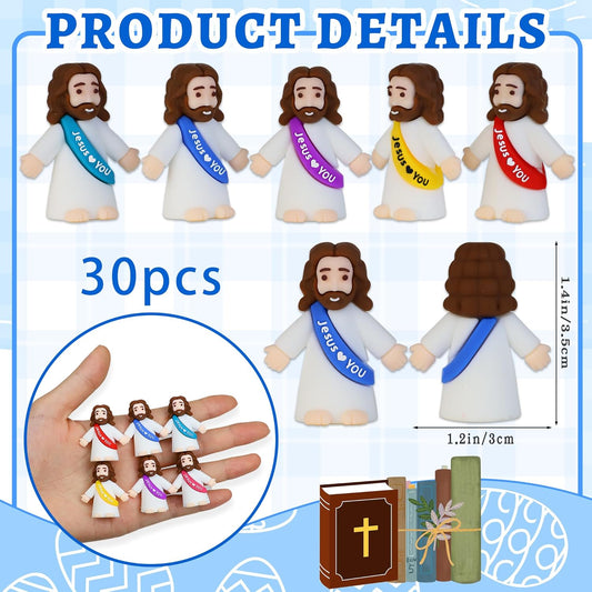 Mini Rubber Jesus Figures – Original “Jesus Loves You” Toys for Hide and Seek, Sunday School, Baptism Gifts, Religious Party Favors – Assorted Colors