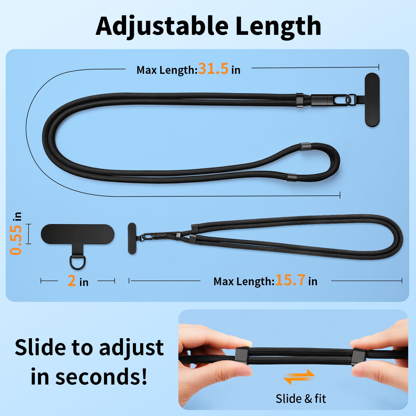 Phone Lanyard Crossbody Strap for Cellphone Case with Tether Tab, Adjustable Detachable Phone Strap with Metal Buckles for Women and Men (Pink)