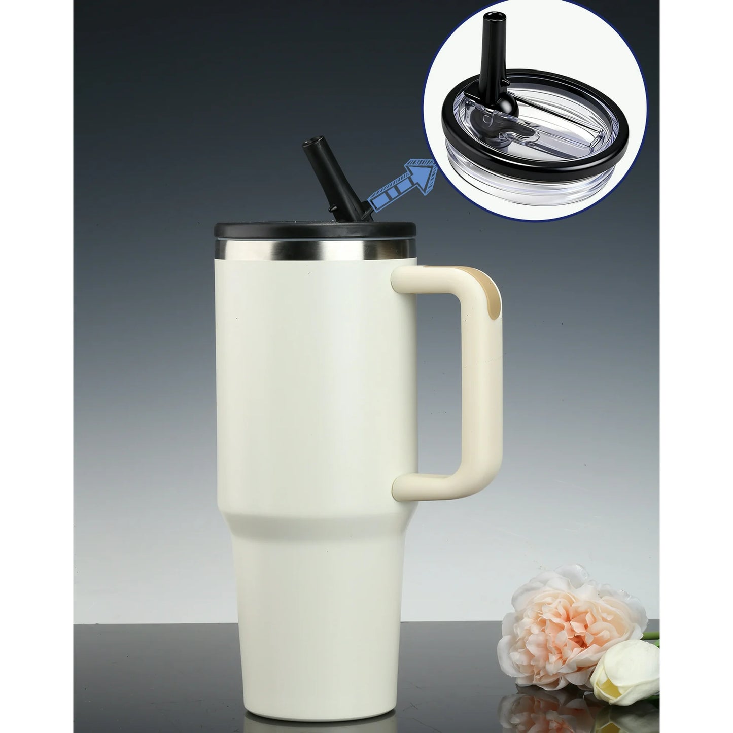 CENLYIN 40oz Spill Proof Flip Straw Lid Replacement for Stanley Quencher, 2 Pack Leak Proof Stanley Straw Lids, Reusable No Spill Tumbler Straw Cover