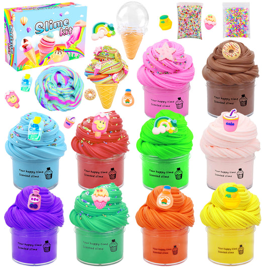 CENLYIN 10 Colors Scented Butter Slime Set, Ice Cream Theme Cotton Slime Kit for Kids, 10  Super Soft DIY Slimes with Gift Box