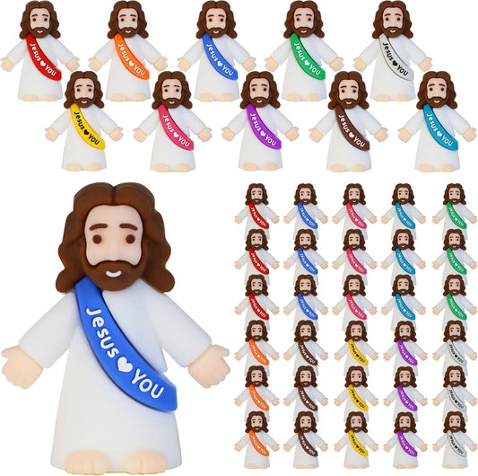 Mini Rubber Jesus Figures – Original “Jesus Loves You” Toys for Hide and Seek, Sunday School, Baptism Gifts, Religious Party Favors – Assorted Colors
