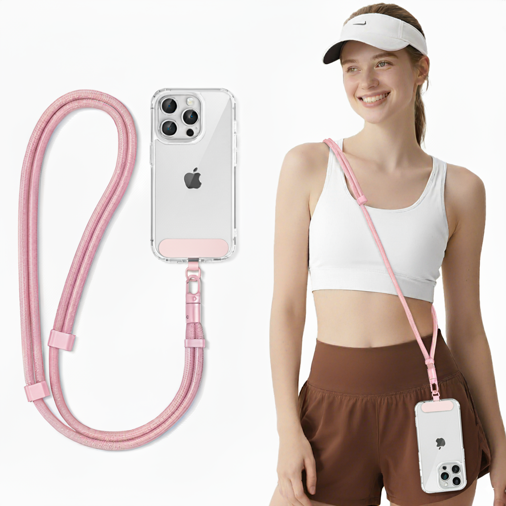 Phone Lanyard Crossbody Strap for Cellphone Case with Tether Tab, Adjustable Detachable Phone Strap with Metal Buckles for Women and Men (Pink)